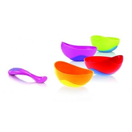 Nuby ID5374 Breischale mit rutschsicherem Boden und Löffel, farblich sortiert