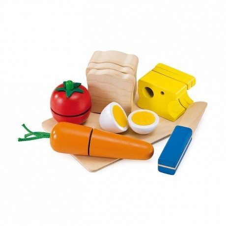 Spielzeug 1548 - Picknick, Set aus Holz zum schneiden üben und Sandwich bauen