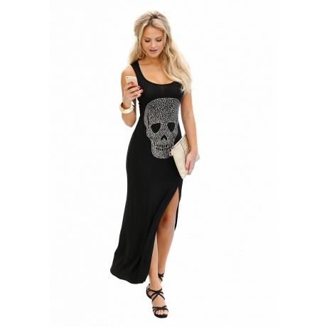 Maxikleid  "Totenkopf aus Glitzersteinen"