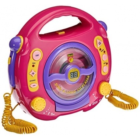 6805340 - Kinder CD-Player Singalong mit 2 Mikrofonen und LED-Display, rosa
