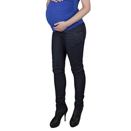 Mija - Umstandshose mit Bauchband / Denim Rohrenjeans Slim 9044 (46, Schwarz)