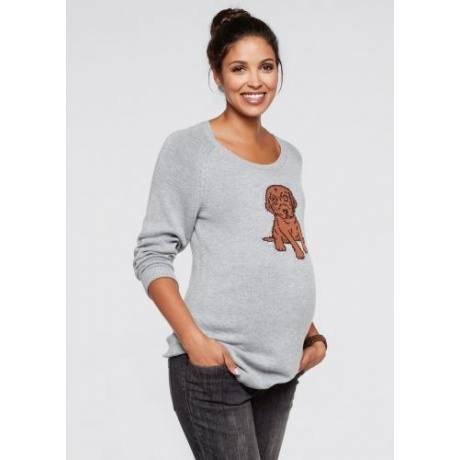 Umstandsmoden Strickpullover mit Baby-Hund-Muster 