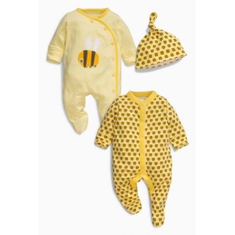 Pyjama-Sets mit gelbem Bienenmuster im Zweierpack, mit Kappe