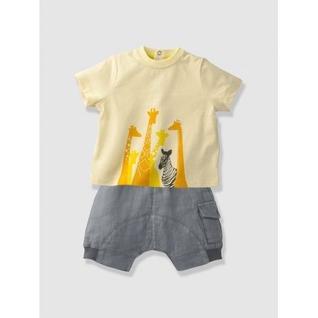 Set aus T-Shirt und Shorts Baby Jungen zartgelb+grau