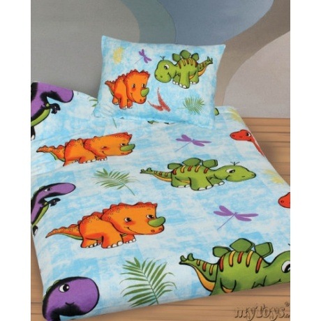 Kinderbettwäsche Dinosaurier blau Cretonne 100 x 135 cm