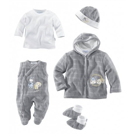 Nicki-Set: Shirt, Strampler, Jäckchen, Mütze & Schühchen (Set, 5-tlg.)