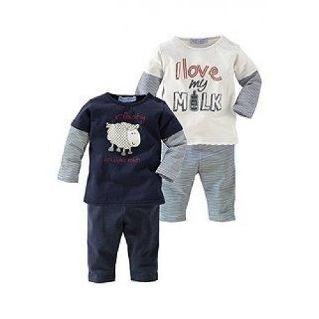 Set, 4-tlg.: 2 Langarmshirts und 2 Leggings für Baby Jungen, natur + marine