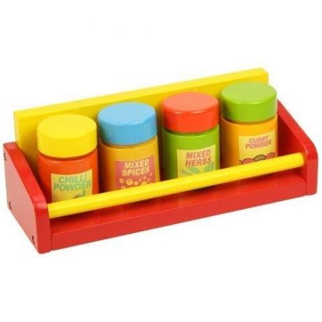 Holzspielzeug-Lebensmittel Gewürzregal mit vier Gewürzen