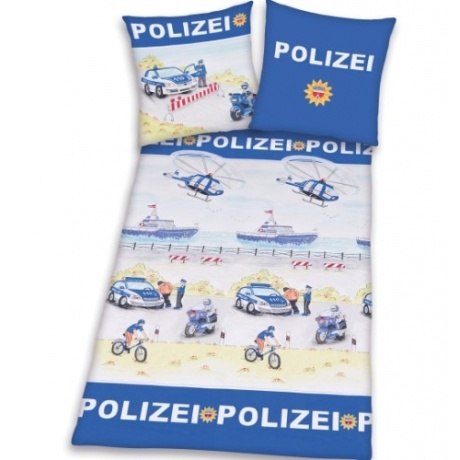 Kinderbettwäsche Polizei blau Linon 135 x 200 cm
