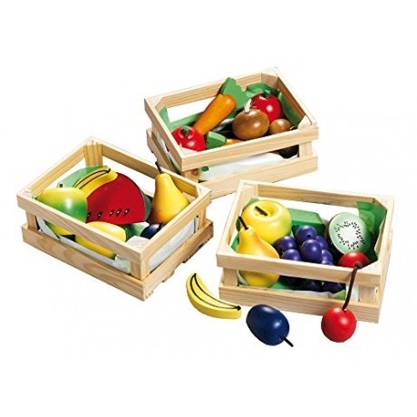 45005 - Holzkorb mit Holzobst/Gemüse 13.5 x 10 x 6 cm, sortiert