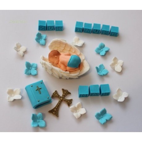 Tortendeko Fondant Zuckerfigur Baby Kreuz Taufe