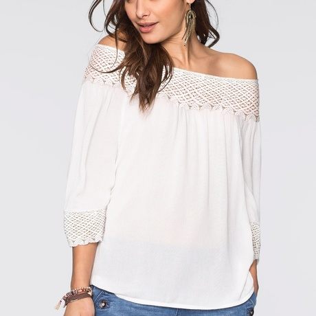 Carmen-Bluse mit Häkeleinsatz